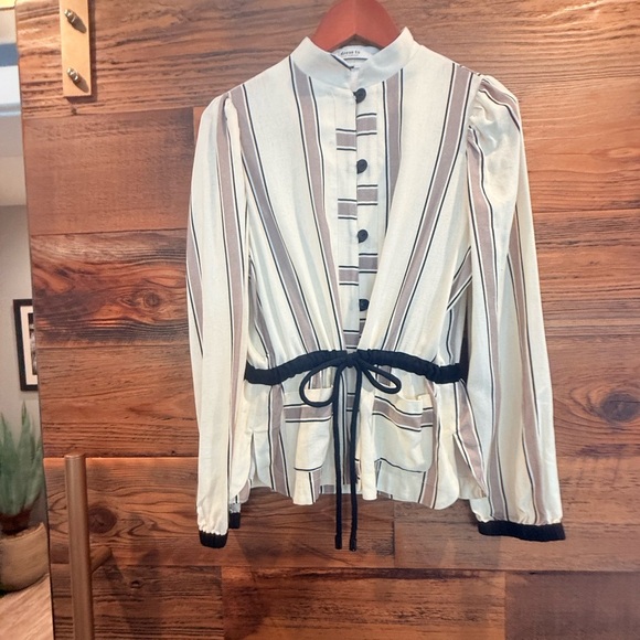 Dress To Park Stripe Linen Print Jacket with Black Accents NWT - Picture 8 of 13